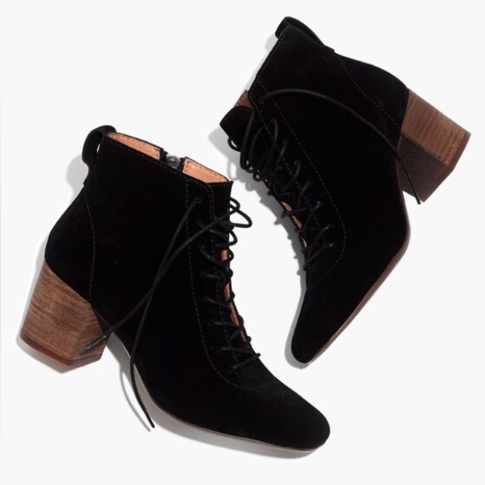 Madewell Emilia Black Lace Up Zip Boots Size 9